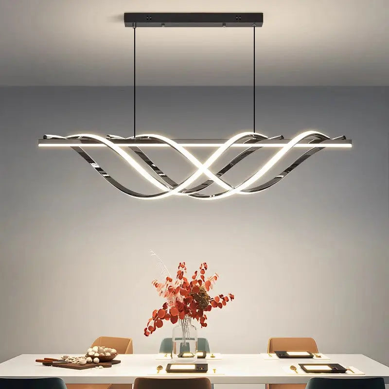 Contemporary Art Deco Aluminum Silica Strip Geometrical LED Chandeliers Island Light for Dining Room Lumendat