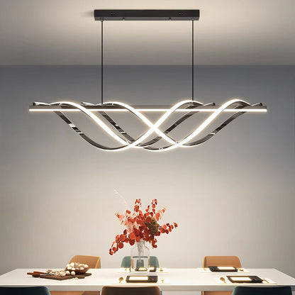 Contemporary Art Deco Aluminum Silica Strip Geometrical LED Chandeliers Island Light for Dining Room
