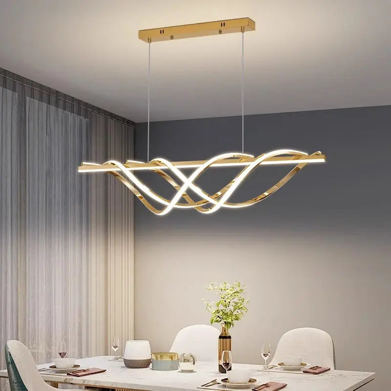 Contemporary Art Deco Aluminum Silica Strip Geometrical LED Chandeliers Island Light for Dining Room Lumendat