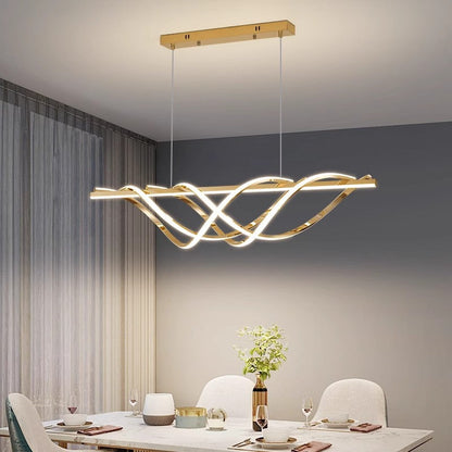 Contemporary Art Deco Aluminum Silica Strip Geometrical LED Chandeliers Island Light for Dining Room