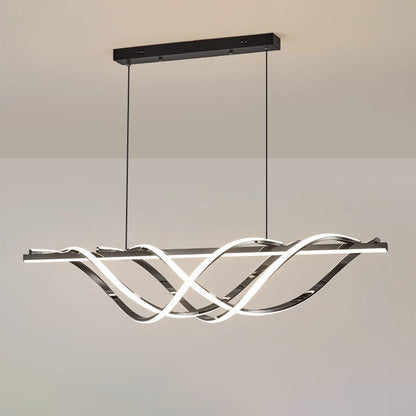 Contemporary Art Deco Aluminum Silica Strip Geometrical LED Chandeliers Island Light for Dining Room
