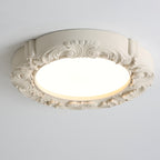 Traditional French Resin Acrylic Metal Round Relief Sculpture LED Flush Mount Ceiling Light For Bedroom