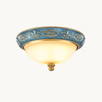 Traditional European Resin Iron Glass Round Dome Carved Pattern 4-Light Flush Mount Ceiling Light For Bedroom