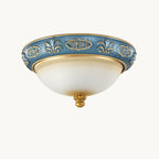 Traditional European Resin Iron Glass Round Dome Carved Pattern 4-Light Flush Mount Ceiling Light For Bedroom