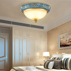 Traditional European Resin Iron Glass Round Dome Carved Pattern 4-Light Flush Mount Ceiling Light For Bedroom