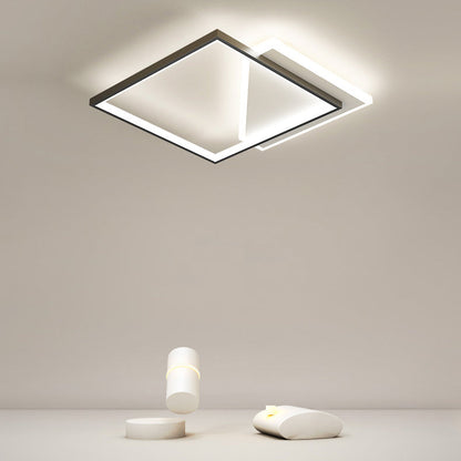 Modern Minimalist Iron Acrylic Hollowed Square Geometrical LED Flush Mount Ceiling Light for Bedroom