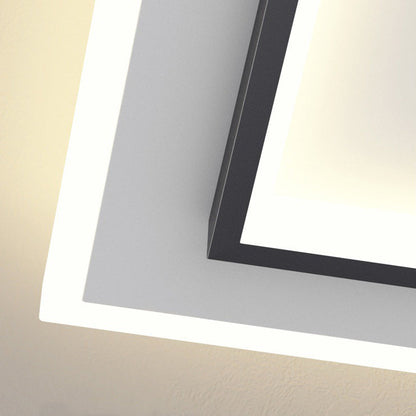 Modern Minimalist Iron Acrylic Hollowed Square Geometrical LED Flush Mount Ceiling Light for Bedroom