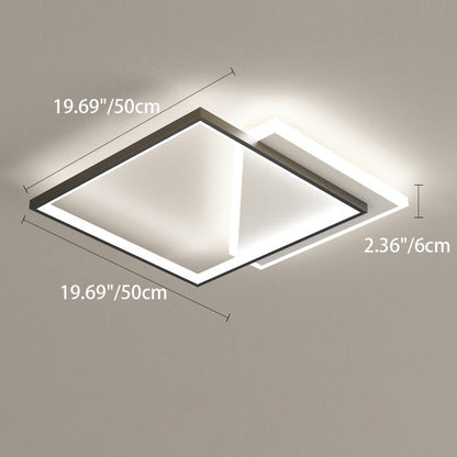 Modern Minimalist Iron Acrylic Hollowed Square Geometrical LED Flush Mount Ceiling Light for Bedroom