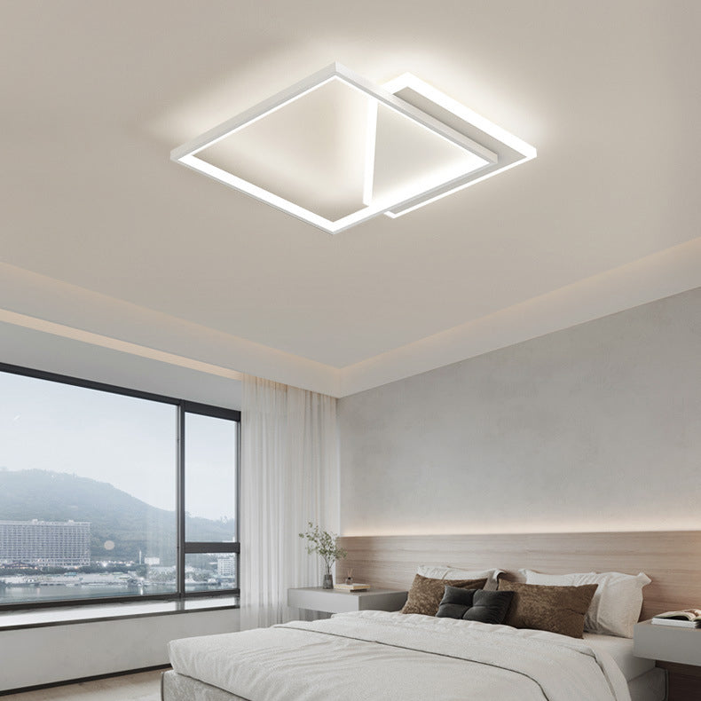 Modern Minimalist Iron Acrylic Hollowed Square Geometrical LED Flush Mount Ceiling Light for Bedroom