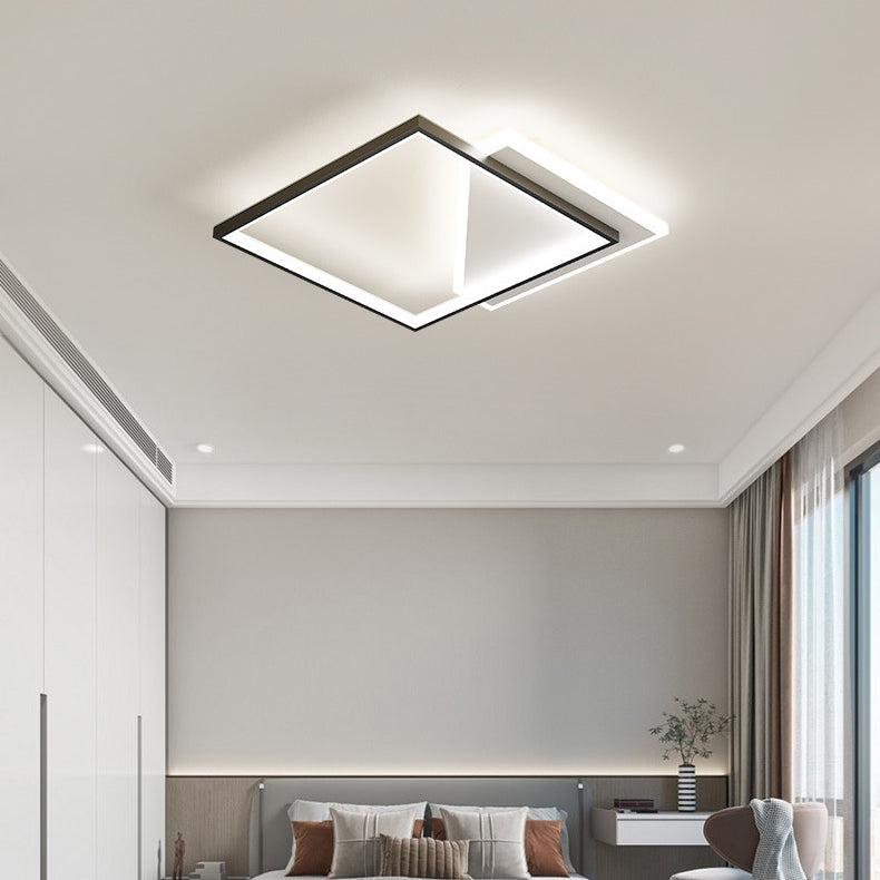 Modern Minimalist Iron Acrylic Hollowed Square Geometrical LED Flush Mount Ceiling Light for Bedroom