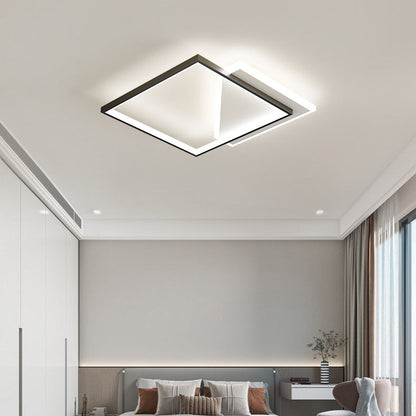 Modern Minimalist Iron Acrylic Hollowed Square Geometrical LED Flush Mount Ceiling Light for Bedroom