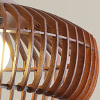 Traditional Japanese Brass Wood Hollowed Lantern Round 1-Light Pendant Light For Dining Room