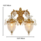 Traditional European Alloy Brass Glass Crystal Teardrop-Shaped Carved 1/2 Light Wall Sconce Lamp For Living Room