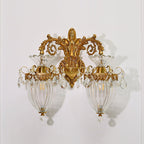 Traditional European Alloy Brass Glass Crystal Teardrop-Shaped Carved 1/2 Light Wall Sconce Lamp For Living Room