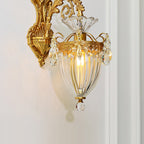 Traditional European Alloy Brass Glass Crystal Teardrop-Shaped Carved 1/2 Light Wall Sconce Lamp For Living Room