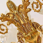 Traditional European Alloy Brass Glass Crystal Teardrop-Shaped Carved 1/2 Light Wall Sconce Lamp For Living Room