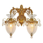 Traditional European Alloy Brass Glass Crystal Teardrop-Shaped Carved 1/2 Light Wall Sconce Lamp For Living Room