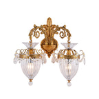 Traditional European Alloy Brass Glass Crystal Teardrop-Shaped Carved 1/2 Light Wall Sconce Lamp For Living Room