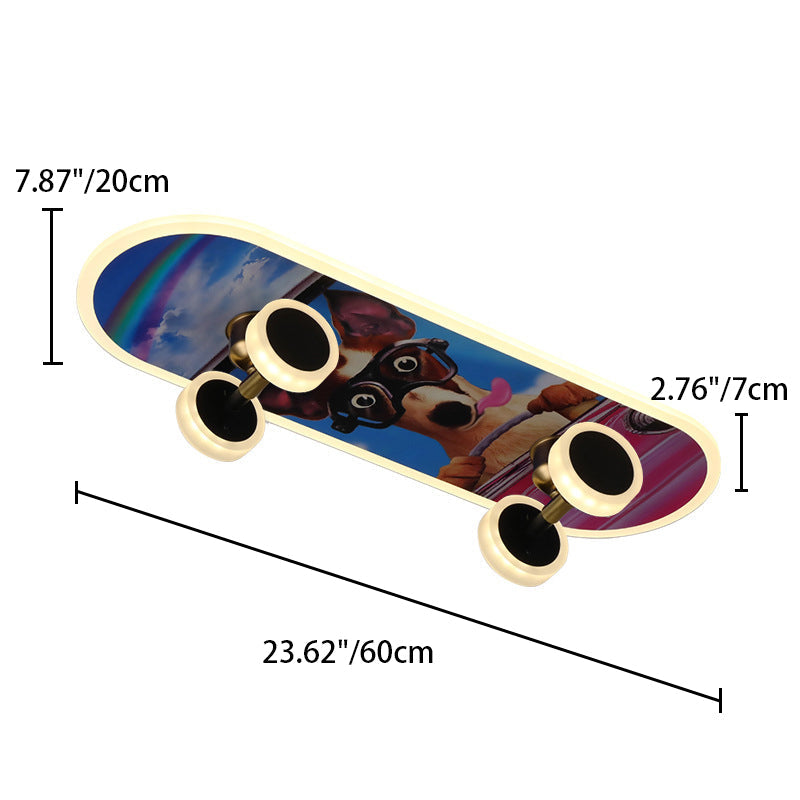 Contemporary Creative Kids Iron Acrylic Elliptical Skateboard LED Flush Mount Ceiling Light for Bedroom