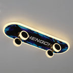 Contemporary Creative Kids Iron Acrylic Elliptical Skateboard LED Flush Mount Ceiling Light for Bedroom