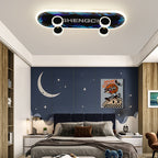 Contemporary Creative Kids Iron Acrylic Elliptical Skateboard LED Flush Mount Ceiling Light for Bedroom