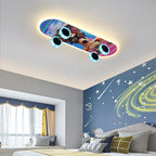 Contemporary Creative Kids Iron Acrylic Elliptical Skateboard LED Flush Mount Ceiling Light for Bedroom
