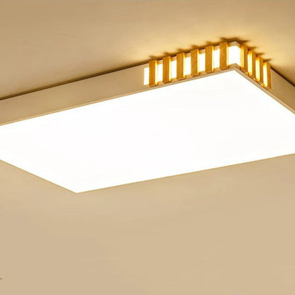 Traditional Japanese Metal Wood Acrylic Rectangular Square Round LED Flush Mount Ceiling Light For Bedroom