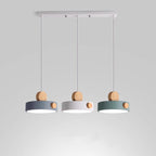 Contemporary Scandinavian Metal Rubber Wood Acrylic Round LED Pendant Light For Dining Room