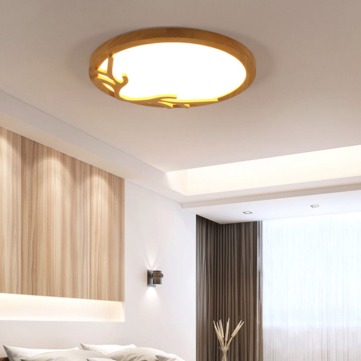 Traditional Rustic Metal Rubber Wood Acrylic Round Deer Horn LED Flush Mount Ceiling Light For Bedroom Lumendat