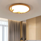 Traditional Rustic Metal Rubber Wood Acrylic Round Deer Horn LED Flush Mount Ceiling Light For Bedroom Lumendat