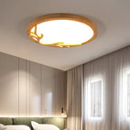Traditional Rustic Metal Rubber Wood Acrylic Round Deer Horn LED Flush Mount Ceiling Light For Bedroom Lumendat