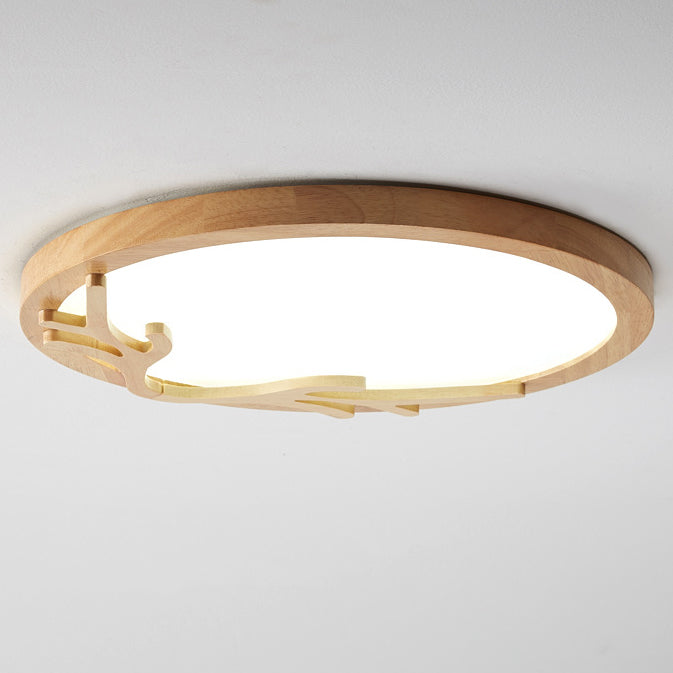 Traditional Rustic Metal Rubber Wood Acrylic Round Deer Horn LED Flush Mount Ceiling Light For Bedroom Lumendat