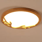 Traditional Rustic Metal Rubber Wood Acrylic Round Deer Horn LED Flush Mount Ceiling Light For Bedroom Lumendat