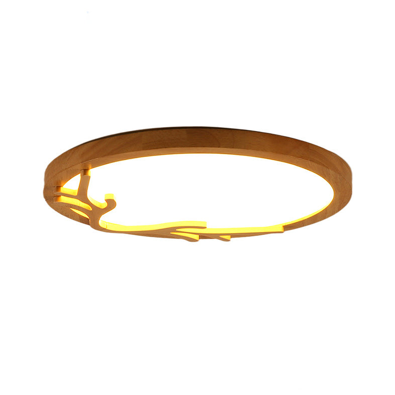 Traditional Rustic Metal Rubber Wood Acrylic Round Deer Horn LED Flush Mount Ceiling Light For Bedroom Lumendat