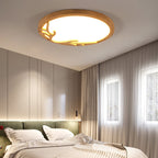 Traditional Rustic Metal Rubber Wood Acrylic Round Deer Horn LED Flush Mount Ceiling Light For Bedroom Lumendat
