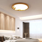 Traditional Rustic Metal Rubber Wood Acrylic Round Deer Horn LED Flush Mount Ceiling Light For Bedroom Lumendat