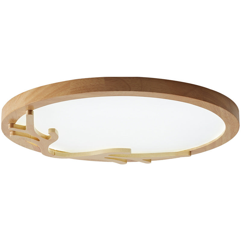 Traditional Rustic Metal Rubber Wood Acrylic Round Deer Horn LED Flush Mount Ceiling Light For Bedroom Lumendat