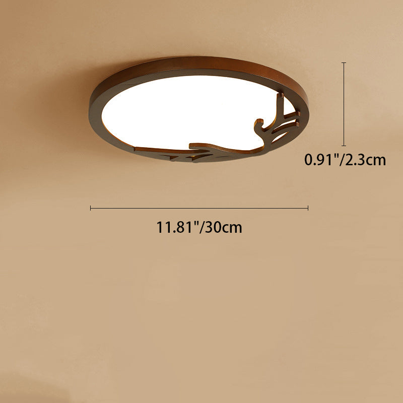 Traditional Rustic Metal Rubber Wood Acrylic Round Deer Horn LED Flush Mount Ceiling Light For Bedroom Lumendat