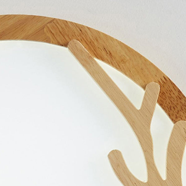 Traditional Rustic Metal Rubber Wood Acrylic Round Deer Horn LED Flush Mount Ceiling Light For Bedroom Lumendat