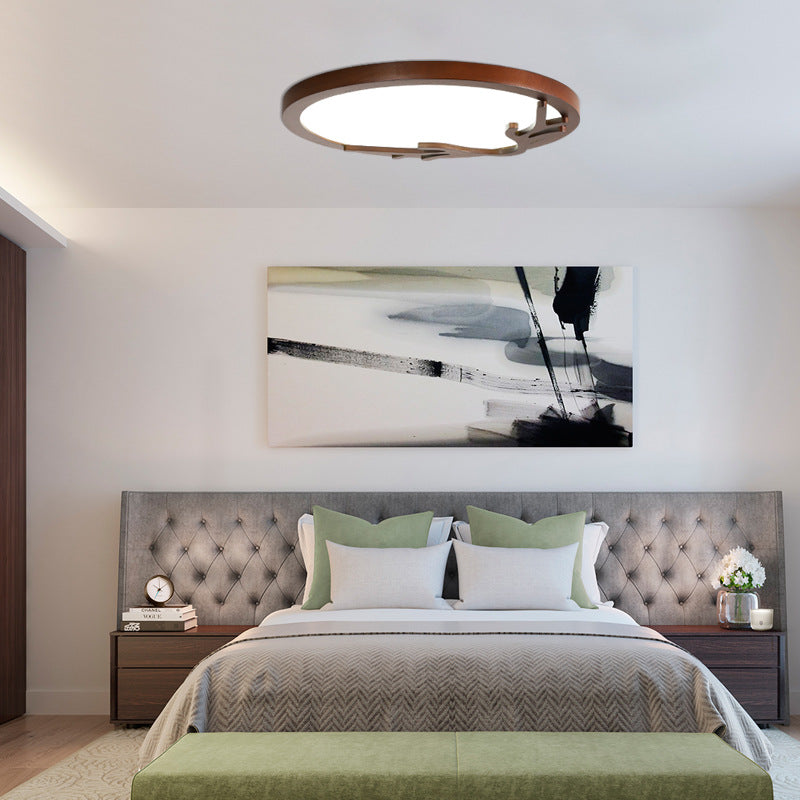 Traditional Rustic Metal Rubber Wood Acrylic Round Deer Horn LED Flush Mount Ceiling Light For Bedroom Lumendat