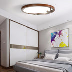 Traditional Rustic Metal Rubber Wood Acrylic Round Deer Horn LED Flush Mount Ceiling Light For Bedroom Lumendat