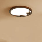 Traditional Rustic Metal Rubber Wood Acrylic Round Deer Horn LED Flush Mount Ceiling Light For Bedroom Lumendat