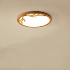 Traditional Rustic Metal Rubber Wood Acrylic Round Deer Horn LED Flush Mount Ceiling Light For Bedroom Lumendat