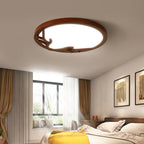 Traditional Rustic Metal Rubber Wood Acrylic Round Deer Horn LED Flush Mount Ceiling Light For Bedroom Lumendat