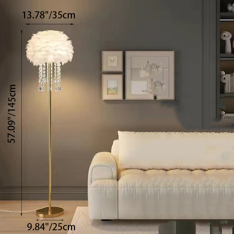 Contemporary Nordic Iron Feather Crystal Oval 1-Light Standing Floor Lamp For Living Room Lumendat
