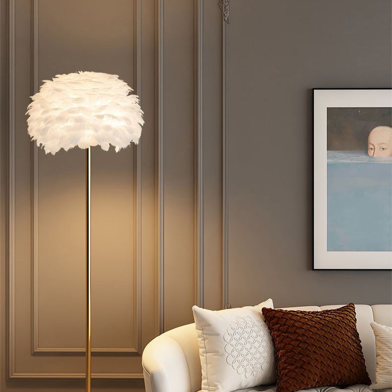 Contemporary Nordic Iron Feather Crystal Oval 1-Light Standing Floor Lamp For Living Room Lumendat