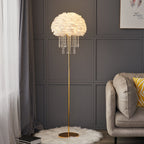 Contemporary Nordic Iron Feather Crystal Oval 1-Light Standing Floor Lamp For Living Room Lumendat