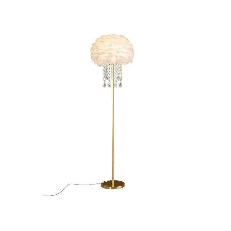 Contemporary Nordic Iron Feather Crystal Oval 1-Light Standing Floor Lamp For Living Room Lumendat