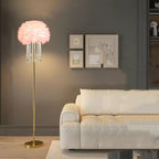 Contemporary Nordic Iron Feather Crystal Oval 1-Light Standing Floor Lamp For Living Room Lumendat
