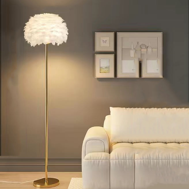 Contemporary Nordic Iron Feather Crystal Oval 1-Light Standing Floor Lamp For Living Room Lumendat